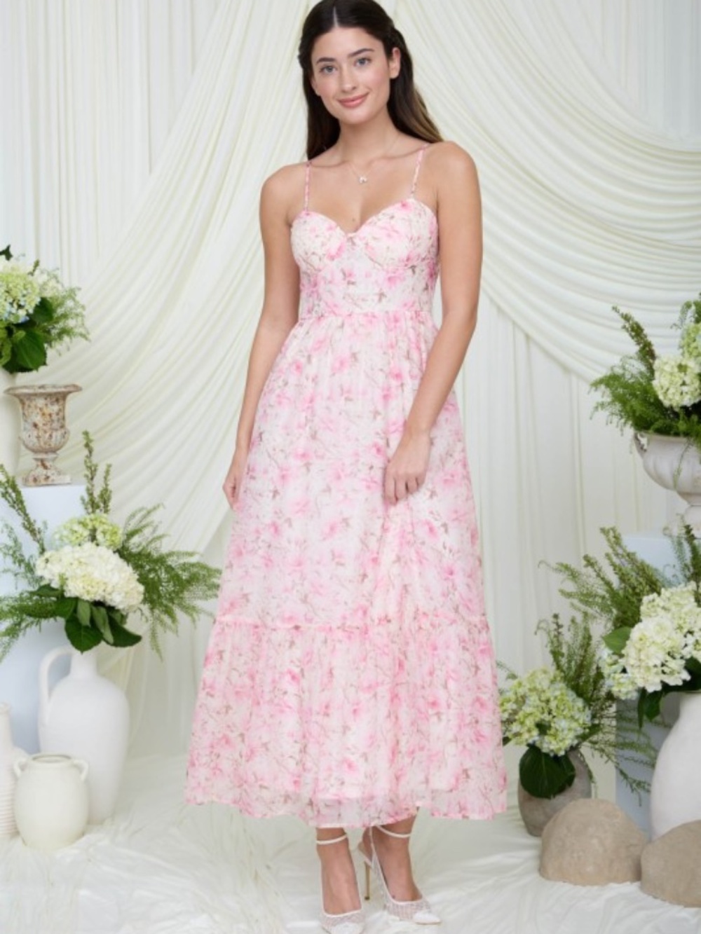 Floral Spaghetti Strap Corset Midi Dress Large - Picture 2 of 9
